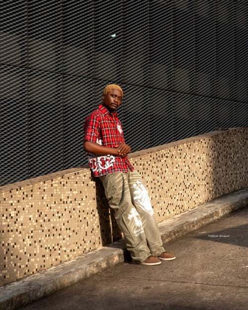 Model wearing Crystal Flair checkered shirt by Main Character Energy