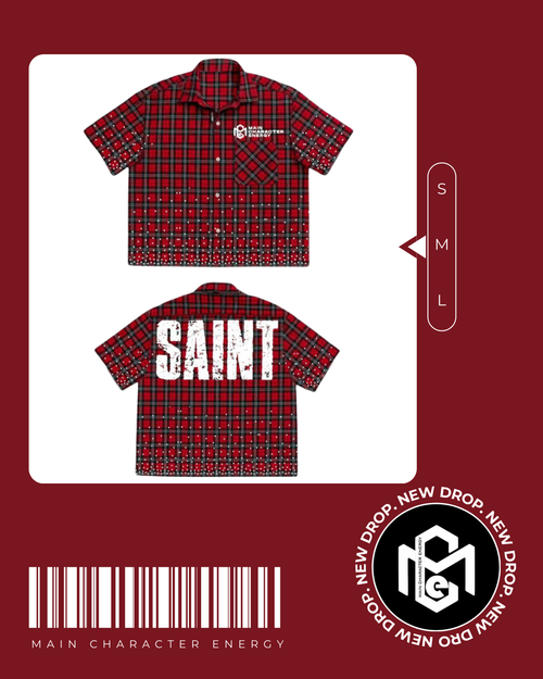 DE’SAINT limited edition plaid shirt by Main Character Energy, front and back design mockup